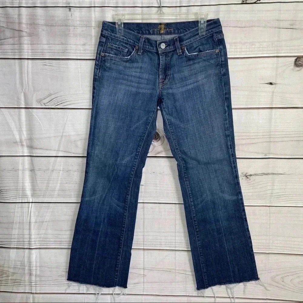 7 For All Mankind Straight Leg Jeans Women 28 Blue Raw Hem U075080UX-080U